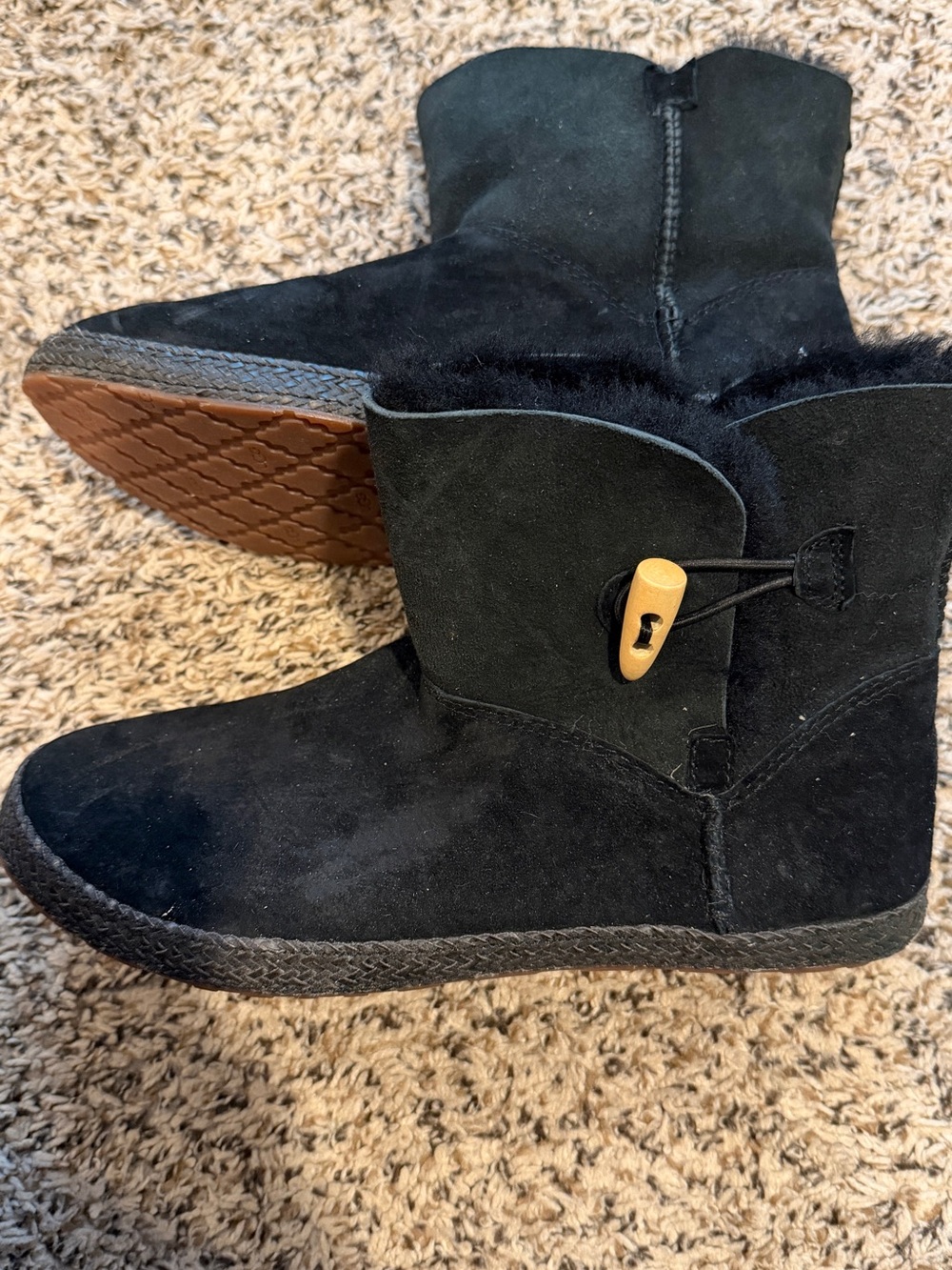 UGG Black Suede Short Boot with Toggle Accent